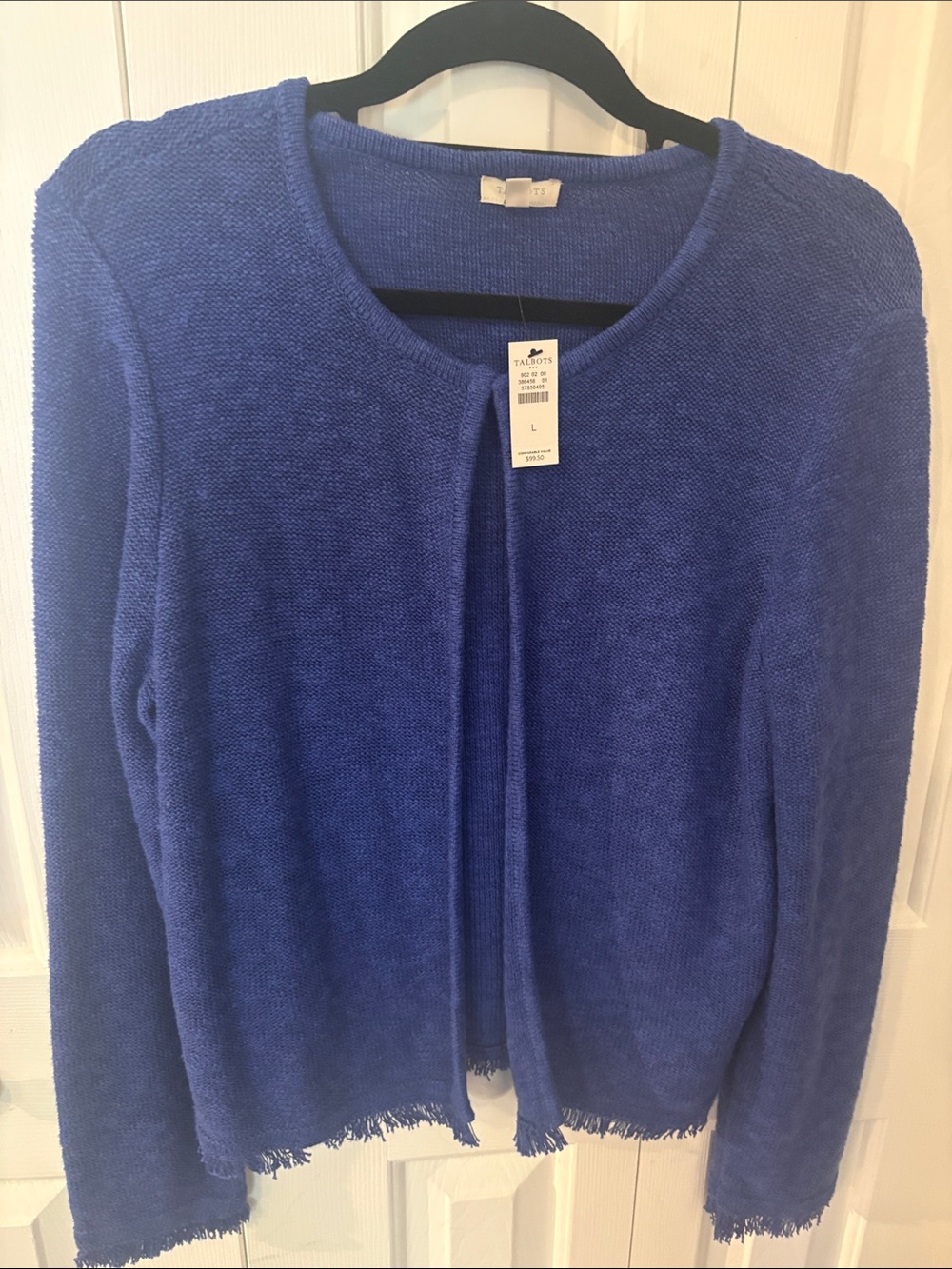 Talbots Blue Open-Front Fringed Cardigan size large